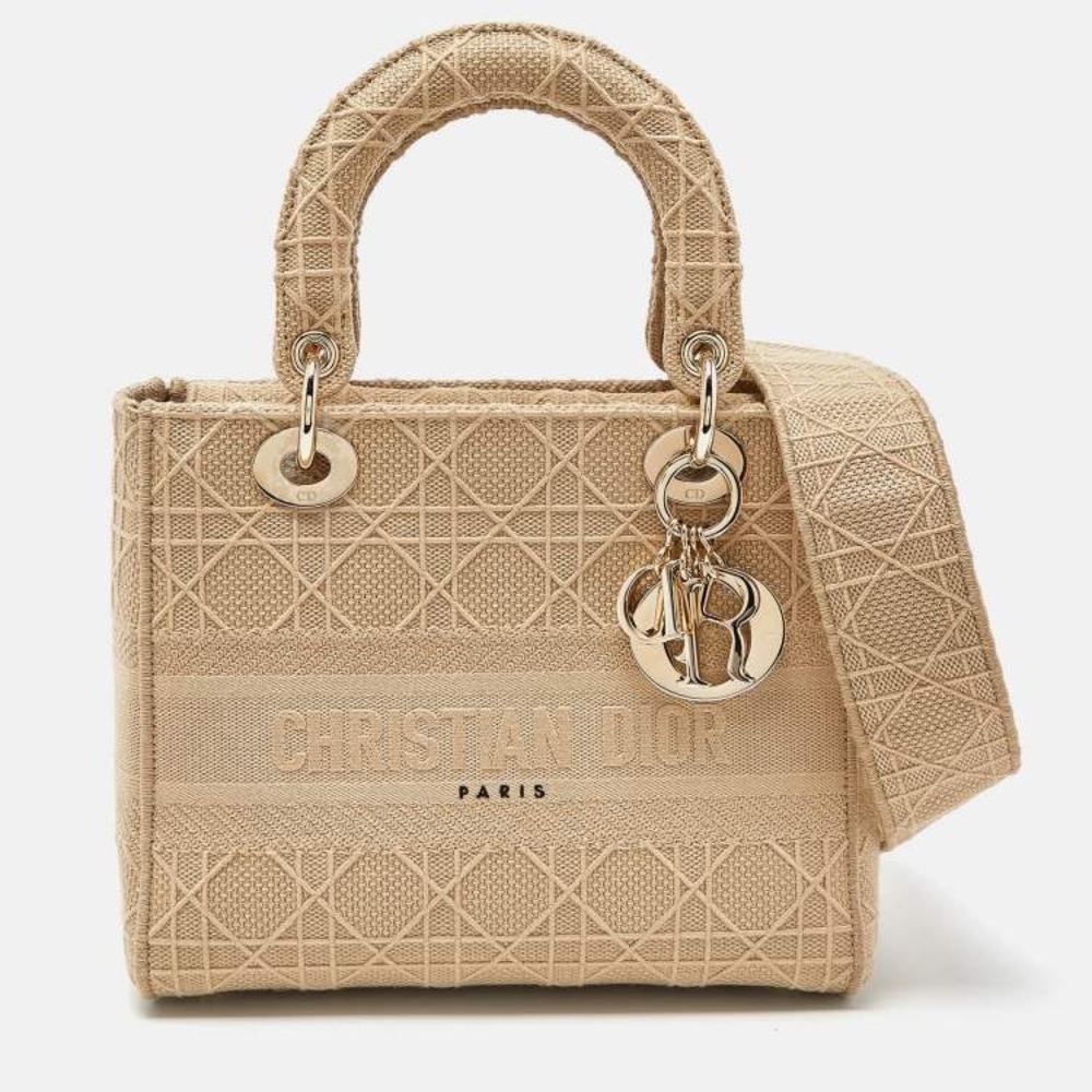 Lady Dior D-lite canvas  Tan gold hardware 2 way